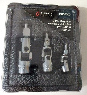 Sunex 8850 3pc Universal Joint Set Chrome Magnetic 1/4'' 3/8'' 1/2''