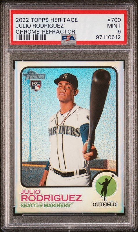 2022 Topps Heritage Baseball Julio Rodriguez #700 RC Chrome Refractor /673 PSA 9
