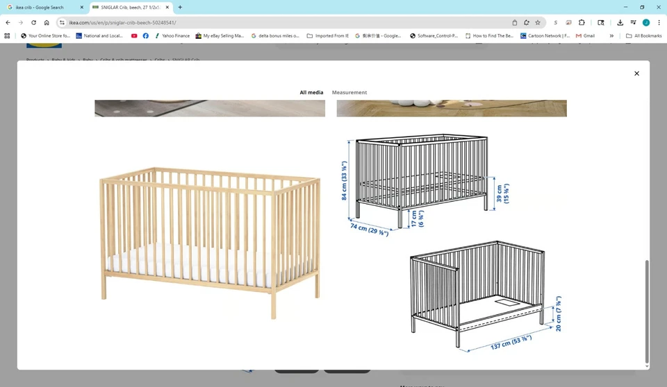 Б/у кроватка IKEA SNIGLAR из бука 502.485.41 с роликами - Изображение 2 из 4