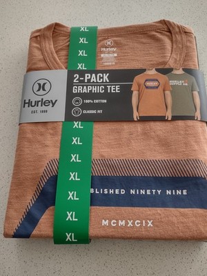 NWT - Hurley - Men's 2 Pach Graphic Tees - Orange & Olive Green - XL
