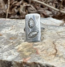 Stuart Nye Sterling Silver 925 Winter Pine Cone Ring Adjustable Sz 6-10