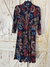 Retro Boho Artsy Paisley Dress Long Sleeves 1/4 Front Zipper Size Medium EUC