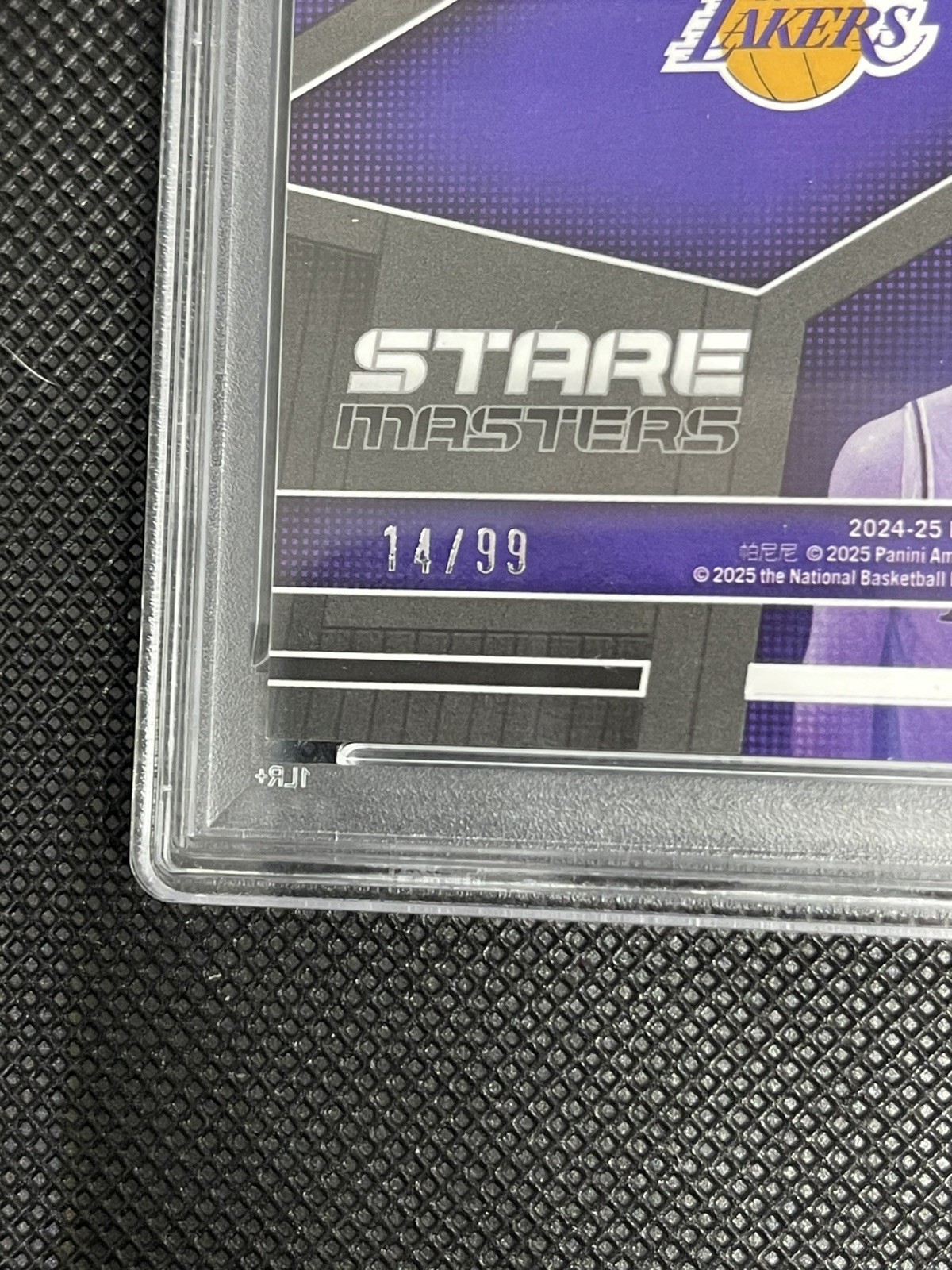 2024-25 Panini Mosaic Luka Doncic Stare Masters Purple /99 LA Lakers #7 PSA 8 view 3