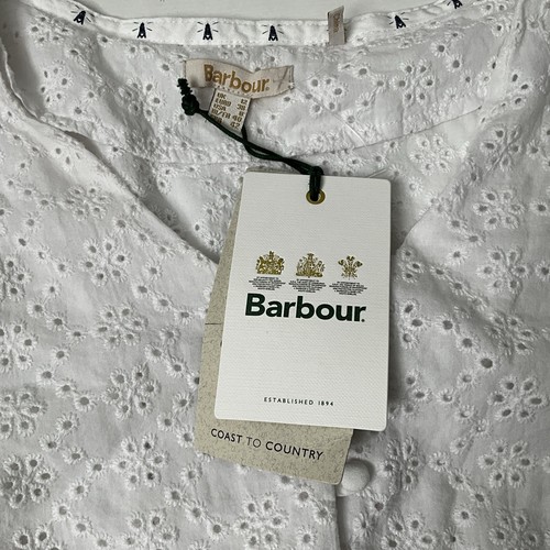 BARBOUR Top Womens 10 Bindweed Peasant Babydoll Eyelet Popover Cotton White NEW - Picture 8 of 14