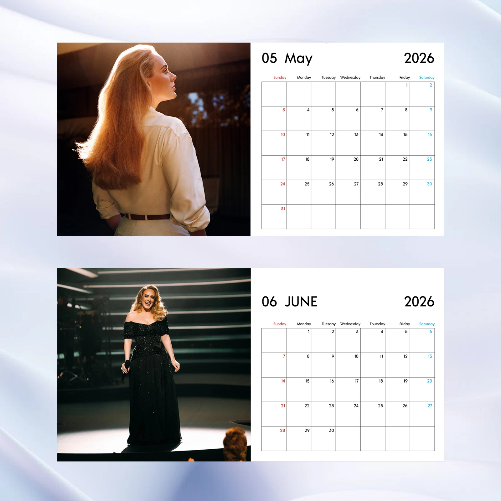 Adele 2026 Wall Calendar, Elegant Music Icon Monthly Planner