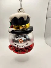 Dept. 56 Mercury Glass Large Snowman Head Top Hat Scarf Ornament #56.18239