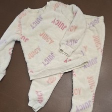 JUICY COUTURE Cream and Pink Lounge Set Pajamas Fuzzy Fleece Soft Cozy Girls