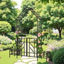 Metal Garden Arch with Gate Planter for Climbing Plants Support Rose Trellis