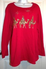 Excellent Red QUACKER FACTORY Three Wisemen in Sequins Long Sleeve Top - XL