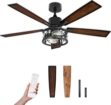Consciot Ceiling Fan With Lights, 52 Inch Farmhouse 52", Dark Brown 