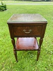 Vtg End Table Night Stand Federal Two Tiered Brass Handled Drawer Mahogany Glass