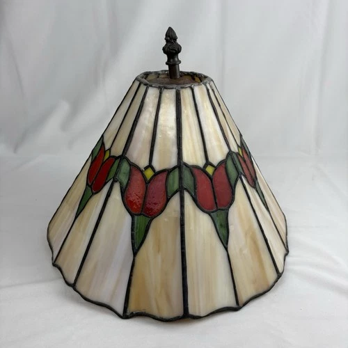 Vintage Tiffany Style Glass Art Stained Glass Lamp Leaded Shade  12"x9” USA
