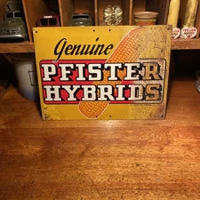 Vintage Pfister Hyrbid Seed Corn Sign Tin Paatn Maker Metal Dealer Salesman