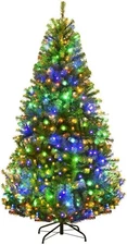 Goplus 6FT Pre-Lit Hinged Christmas Tree 350 Multicolor LED 11 Modes Indoor