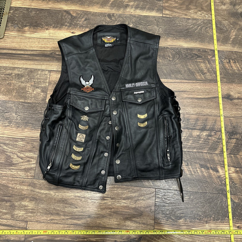 Harley-Davidson Leather Vest with Patches and Pins Size XL Mens Made In Usa - Picture 1 of 14