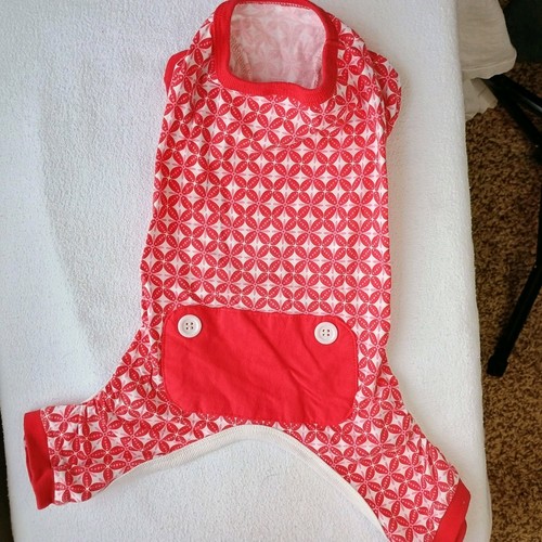 Small Dog Clothing Red White Romper All Cotton Button On Front Small EUC One Pc