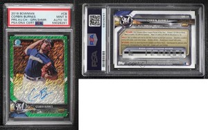 2018 Bowman Chrome Prospect Green Shimmer Refractor /99 Corbin Burnes PSA 9 Auto