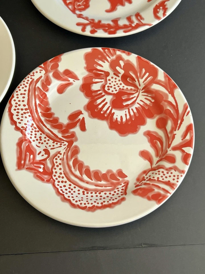 Juego de 4 Platos de Ensalada Floral Rojo Estilo Anthropologie 8.75" Hecho en Portugal Foto 4 de 4