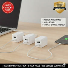 3- Pack USB Wall Charger Dual Port USB Cube Power Adapter Charger Plug Bloc