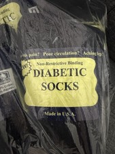 12 Pairs Diabetic Socks Black Size 9-11 Non Binding 85 Cotton Made in USA NEW