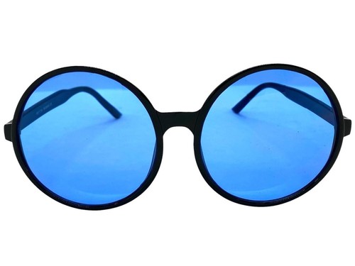 OVERSIZED EXAGGERATED Retro SUNGLASSES X Large Big Round Black Frame Blue Lens - Picture 4 of 6