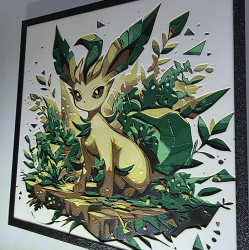 Pokemon Leafeon Picture With Frame 8inx8in Hueforge 3D Printed - Picture 4 of 7