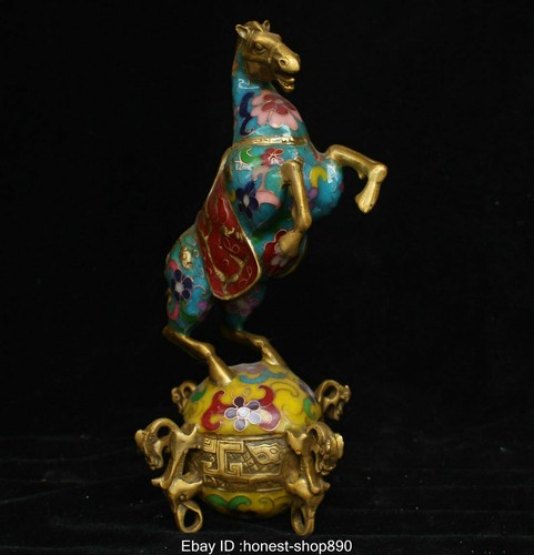 8.8" Chinese Folk Fengshui Bronze Cloisonne Enamel Animal Dragon Horse Statue - Picture 4 of 10