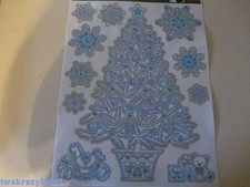 CHRISTMAS TREE SNOWFLAKES GLITTER WINDOW CLINGS INDOOR DECORATIONS 11 PCS