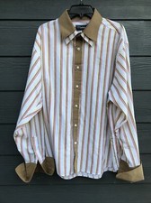 Vintage 1970s Geometric Mens Dress Shirt Double Collar French Cuff Disco Core