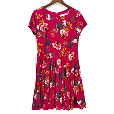 Loft Dress Womens Shorts Sleeve Pleated Floral Back Zip Round Neck Pink 6