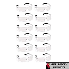 12 PAIR PACK Protective Safety Glasses Clear Lens Work UV ANSI Z87 RUBBER TEMPLE