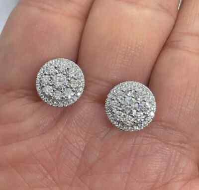 1.60 Ct Round Cut Moissanite Push Back Stud Earrings 14K White Gold Plated