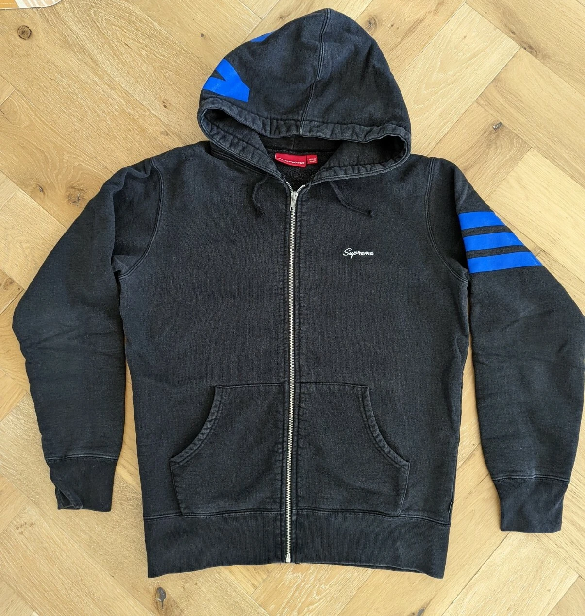 Supreme NYC 1994 striped zip hoodie vintage black royal blue HTF M Browne