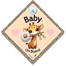 Cute Giraffe Baby On Board Sign with Giraffe And Flower, Baby On Board Car Sign