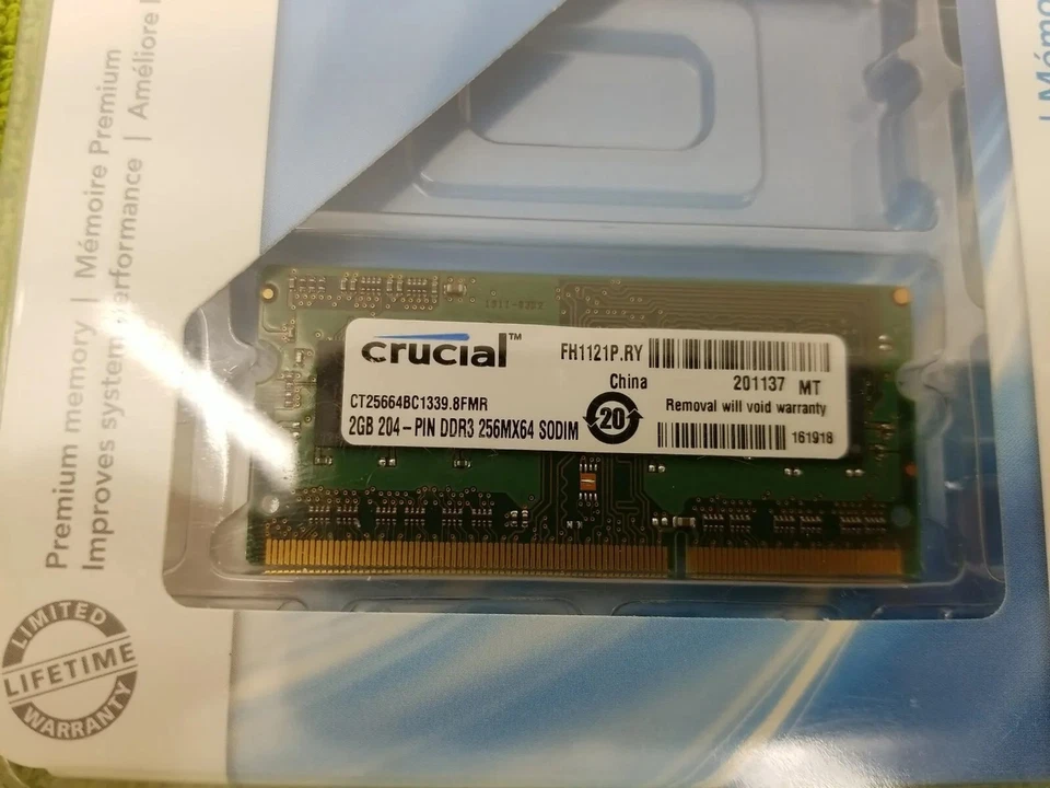 Crucial 2GB 204-PIN SODIMM 256MX64 DDR3 CT25664BC1067 2gb Memory See Pics - Image 3 of 4
