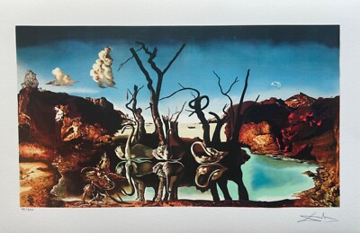 Salvador Dali SWANS REFLECTING ELEPHANTS Facsimile Signed Numbered Giclee 16x24''