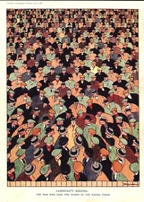 RARE 1929 CARTOON - COMMUNITY SINGING HUMOR - WRONG VERSE - CROWD OF PEOPLE