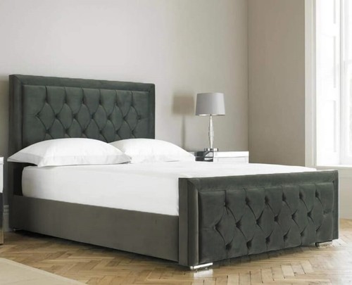 HILTON PLUSH VELVET BED FRAME 5 SIZES SINGLE - SUPER KING MATTRESS OPTION - Picture 4 of 42