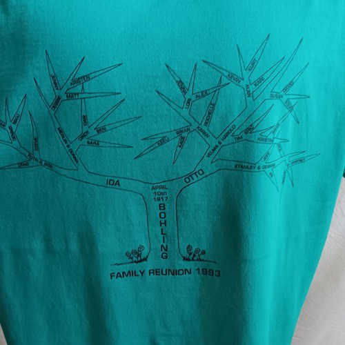Vintage T-shirt Single Stitch XL 90s Family Reunion Hand Drawn Graphic Green USA - Picture 4 of 6