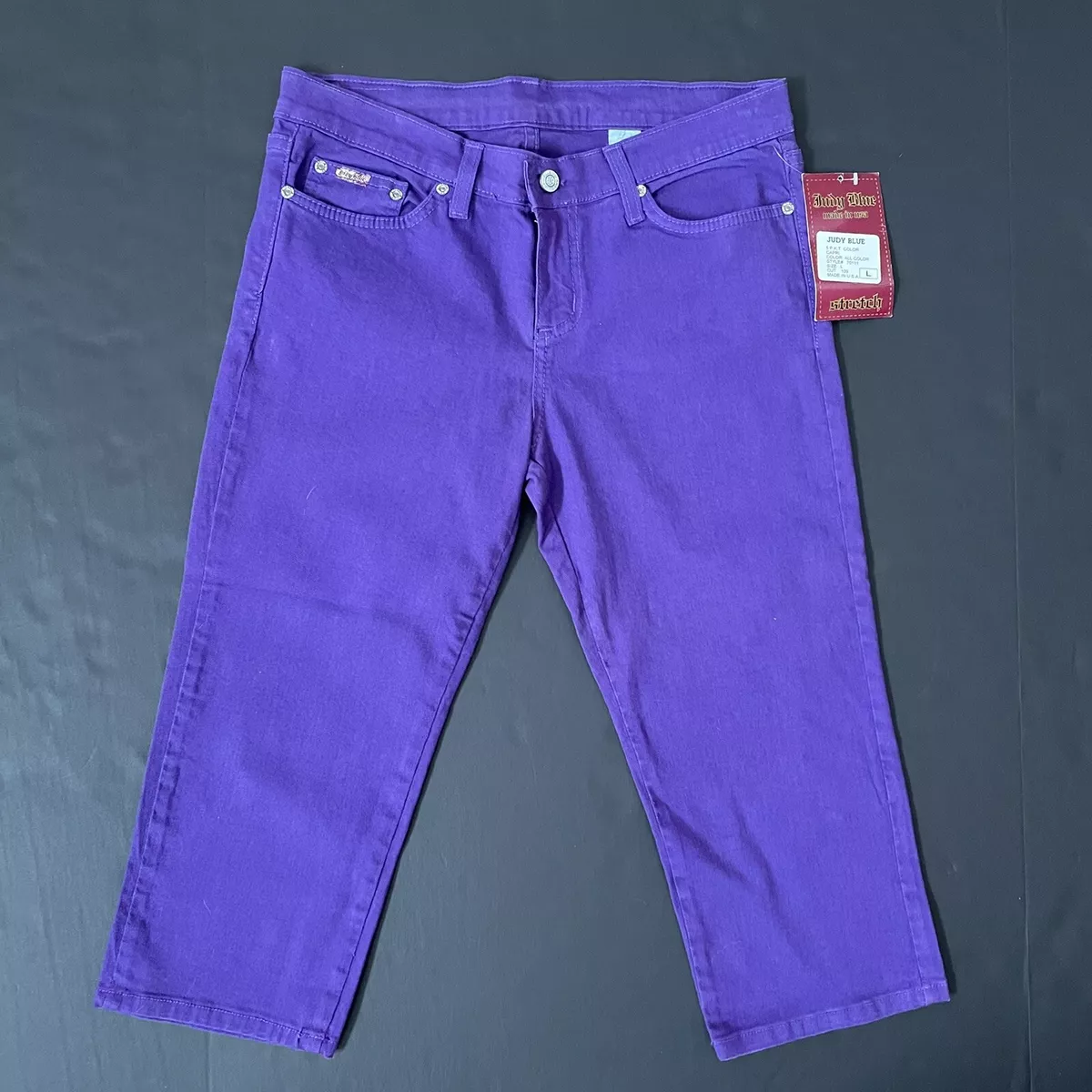 Judy Blue Purple Capri Jeans Made In USA Size L Five Pocket