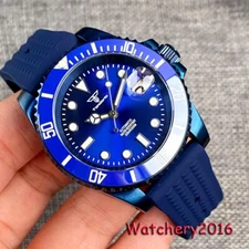 Tandorio Watch For Men Japan NH35A 40mm Blue Sunburst Dial Coating Rubber Strap