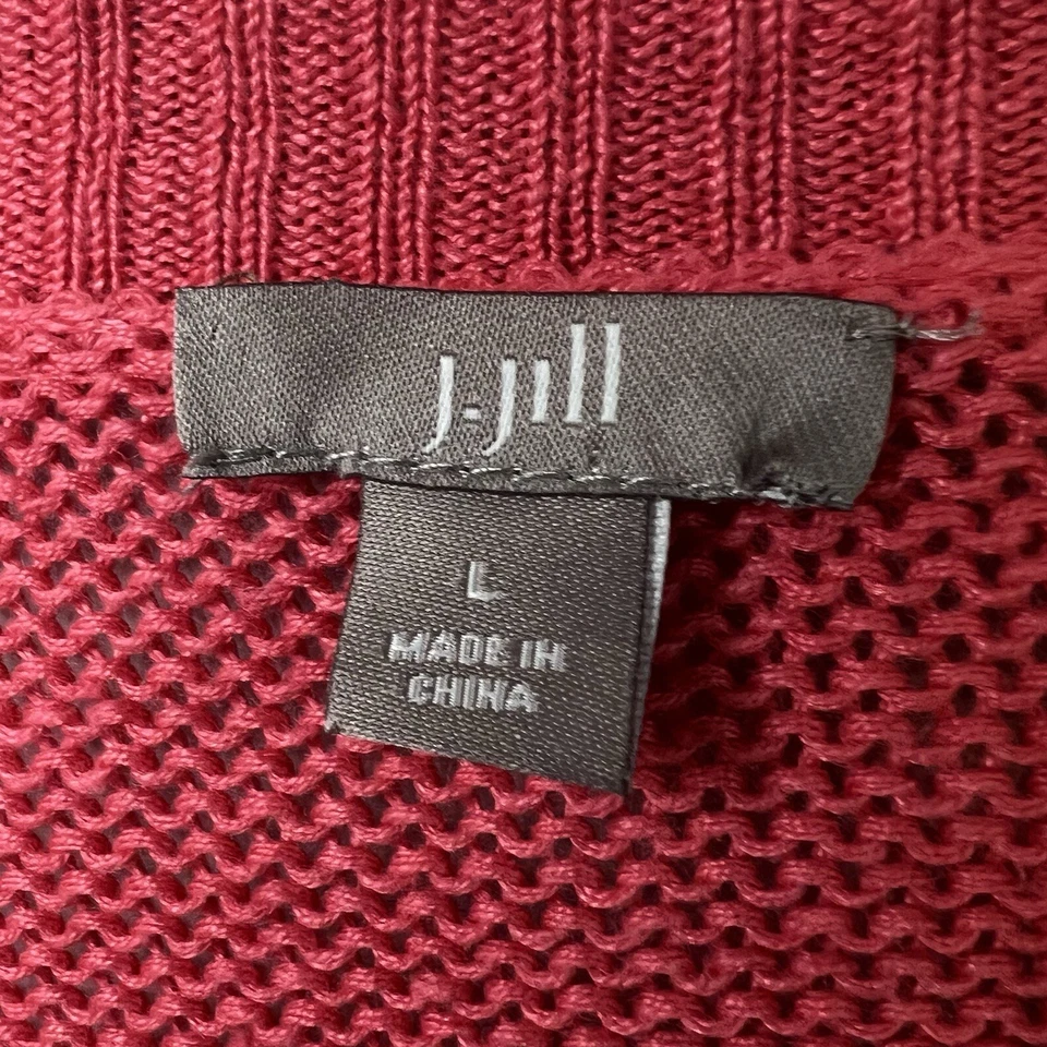 Cardigã feminino J Jill malha de linho frente aberta tamanho G bolso vermelho longline viagem - Imagem 3 de 4