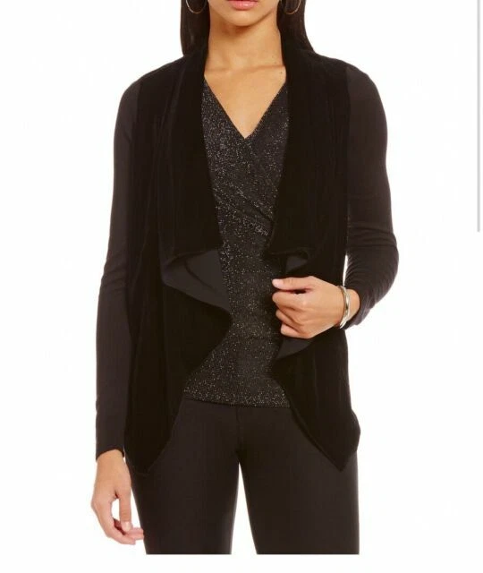 MICHAEL KORS Black Velvet Front Draped Sweater Cardigan Small S NWT 125