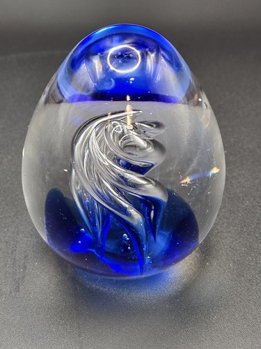 Mundgeblasener Glas Briefbeschwerer blau klar 3 in 12,5 Unzen siehe Beschreibung - Bild 4 von 7