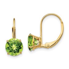 18mm 14K Yellow Gold 7mm Peridot Leverback Earrings