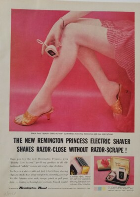 1957 Remington Rand electric shaver woman shaving sexy legs vintage ad ...