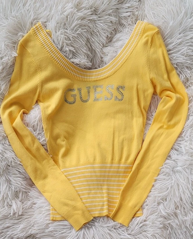 Y2K GUESS Yellow Rhinestone Sweater