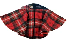 Lauren Ralph Lauren Christmas Tree Skirt 48" Round Tartan Plaid Red Black NEW
