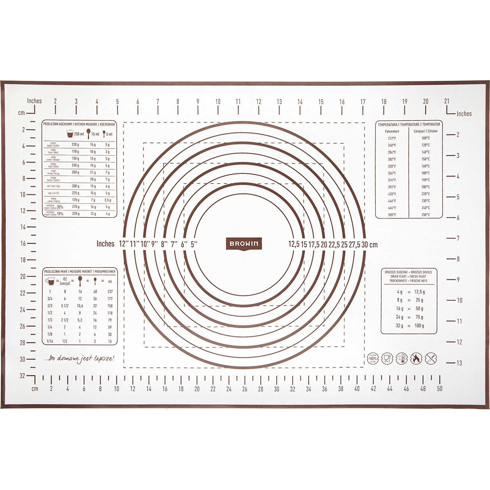 Silicone Mat Printed Pastry Board with Templates and Cooking Calculator 60x40 cm