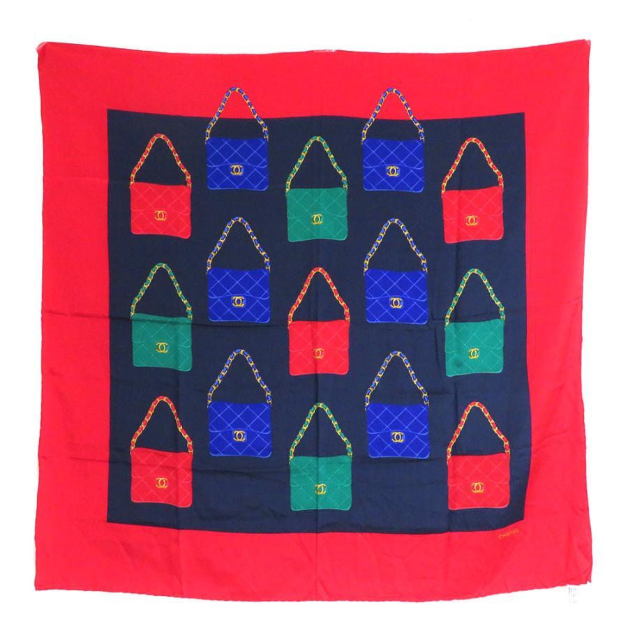 Chanel Scarf Chain Bag Motif Silk Red Multicolor Width 88cm